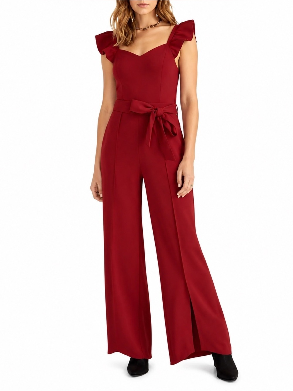 Rachel Rachel Roy lona Sweetheart Neck Flutter Sleeve Jumpsuit Red Medium